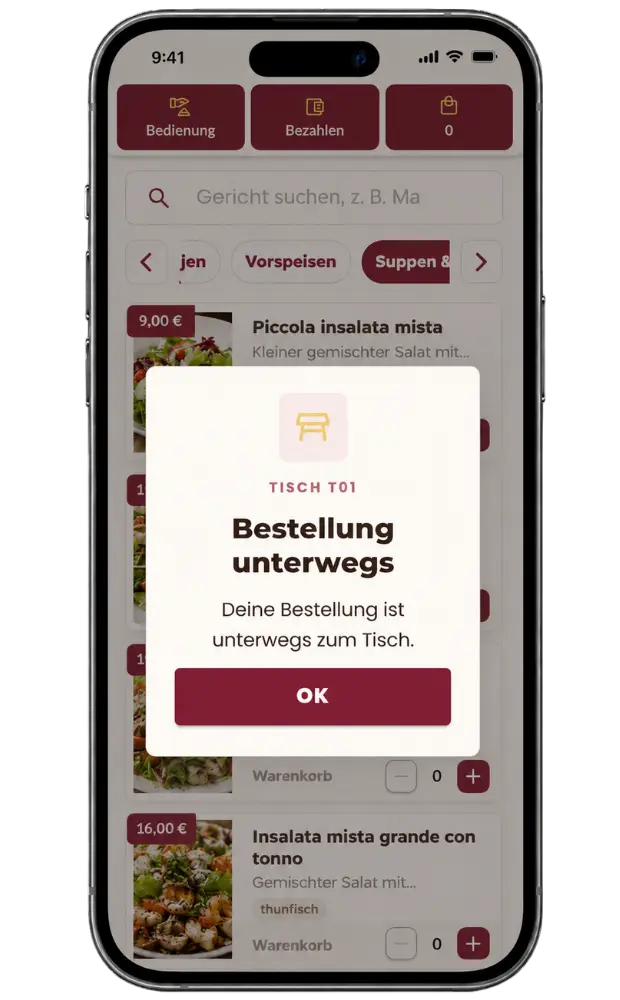 Tisch Klick Bestellstatus auf dem Handy